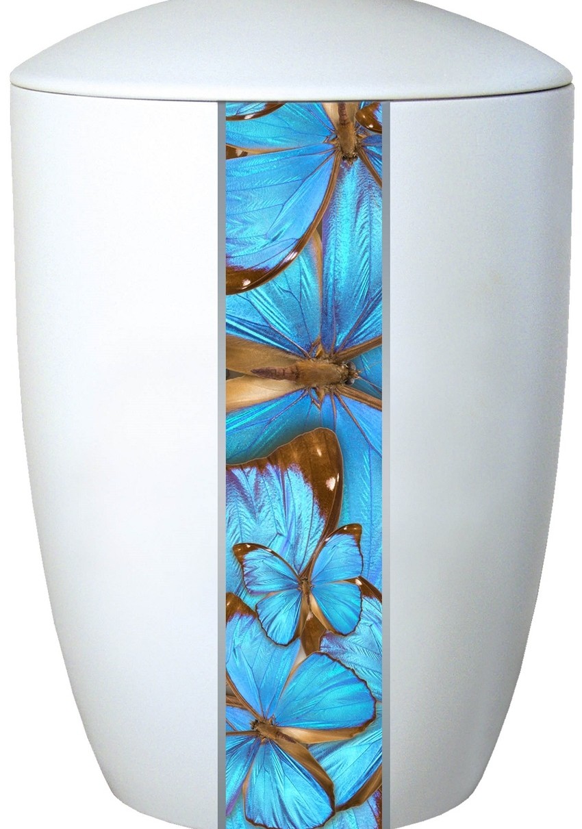 FARLEY IVORY BLUE BUTTERFLIES CREMATION URN
