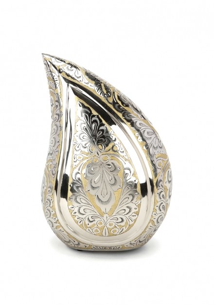 TORQUAY TEARDROP SILVER & GOLD ENGRAVED CREMATION ASHES URN