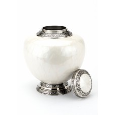 HYDE WHITE ENGRAVED CREMATION ASHES URN with lid off