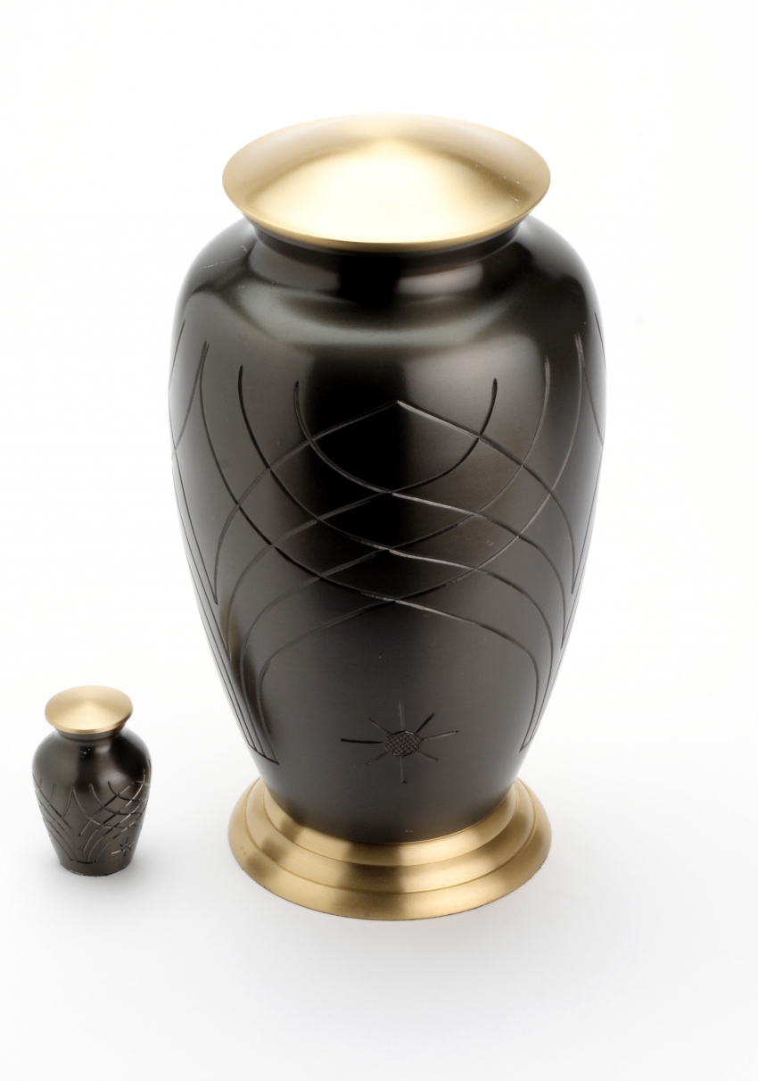 ROCHESTER BLACK CREMATION ASHES URN WITH KEEP SAKE