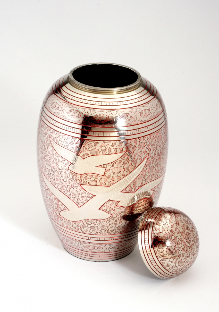 ALTHORP RED CREMATION ASHES URN WIT LID OFF