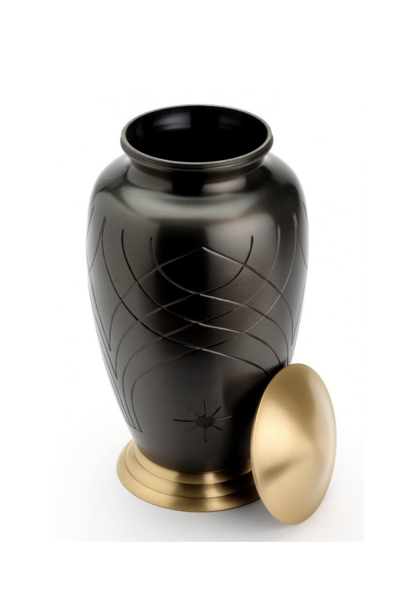 ROCHESTER BLACK CREMATION ASHES URN WITH LID OFF