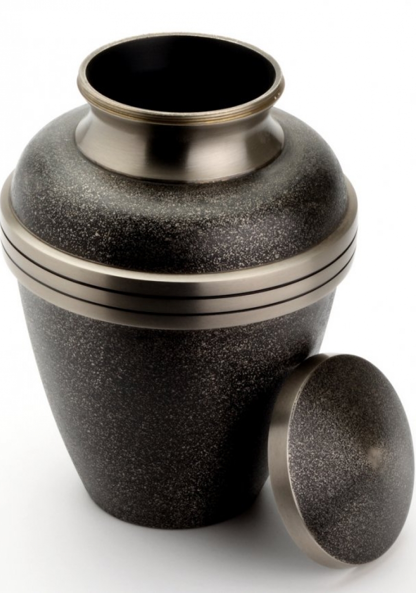 HARLOW BLACK CREMATION ASHES URN WITH LID OFF