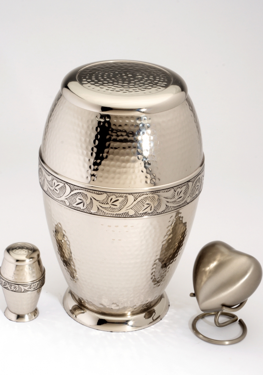 ASCOT NICKEL CREMATION ASHES URN with keepsakes