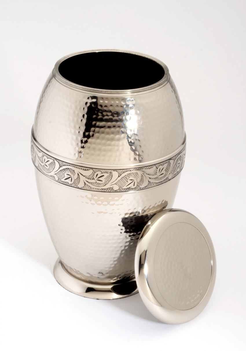 ASCOT NICKEL CREMATION ASHES URN with lid off