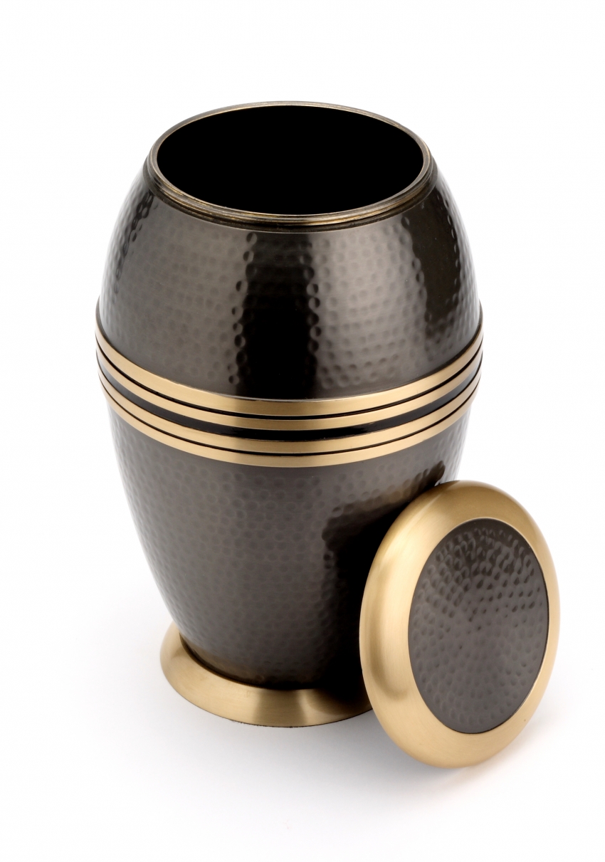 ASCOT BLACK CREMATION ASHES URN with lid off