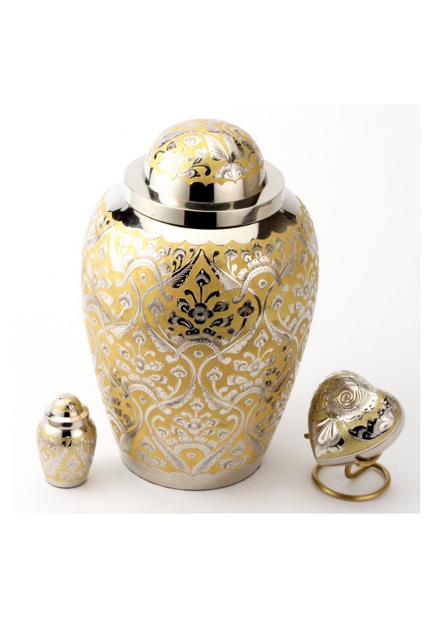 DEVON GOLD CREMATION ASHES URN - DOUBLE with keepsake