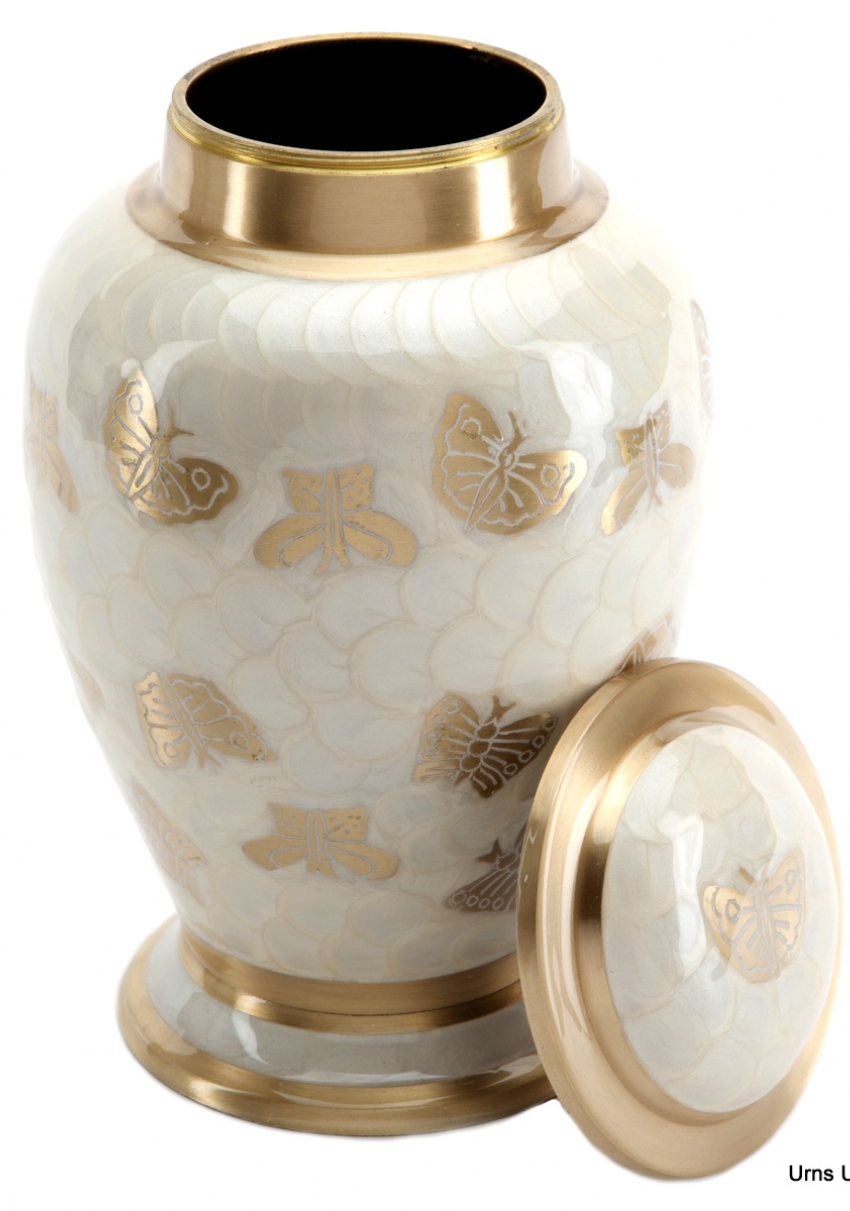 BURFORD PEARL CREMATION ASHES URN with lid off