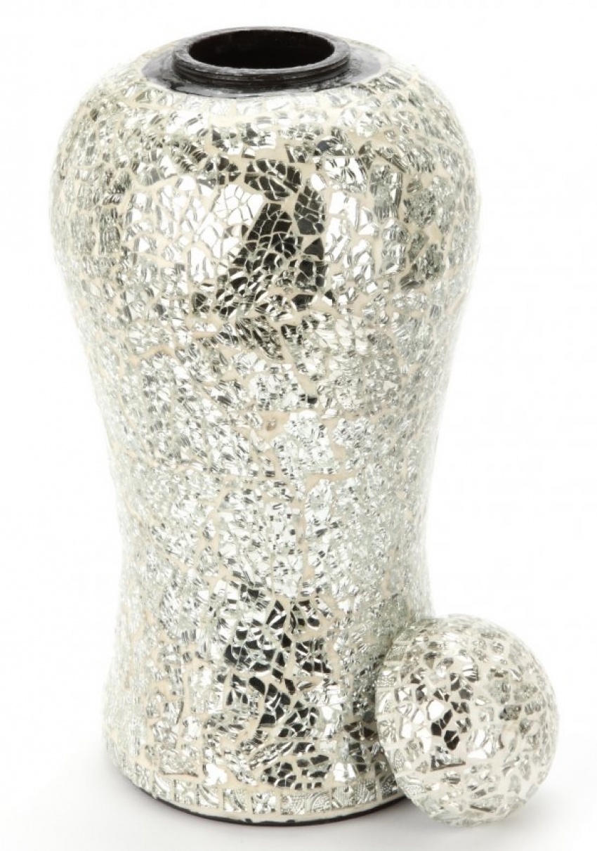 LYNTON MOSAIC WHITE CREMATION ASHES URN LID OFF